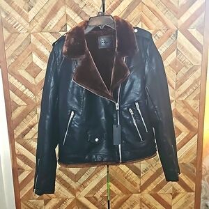 BLANK NYC Vegan Leather Jacket with Faux Fur